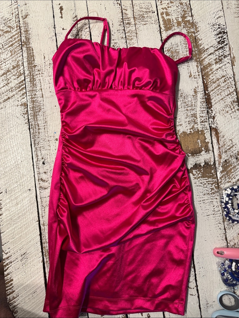 Honey and Rosie Satin Slip Chemise in Fuchsia Pink